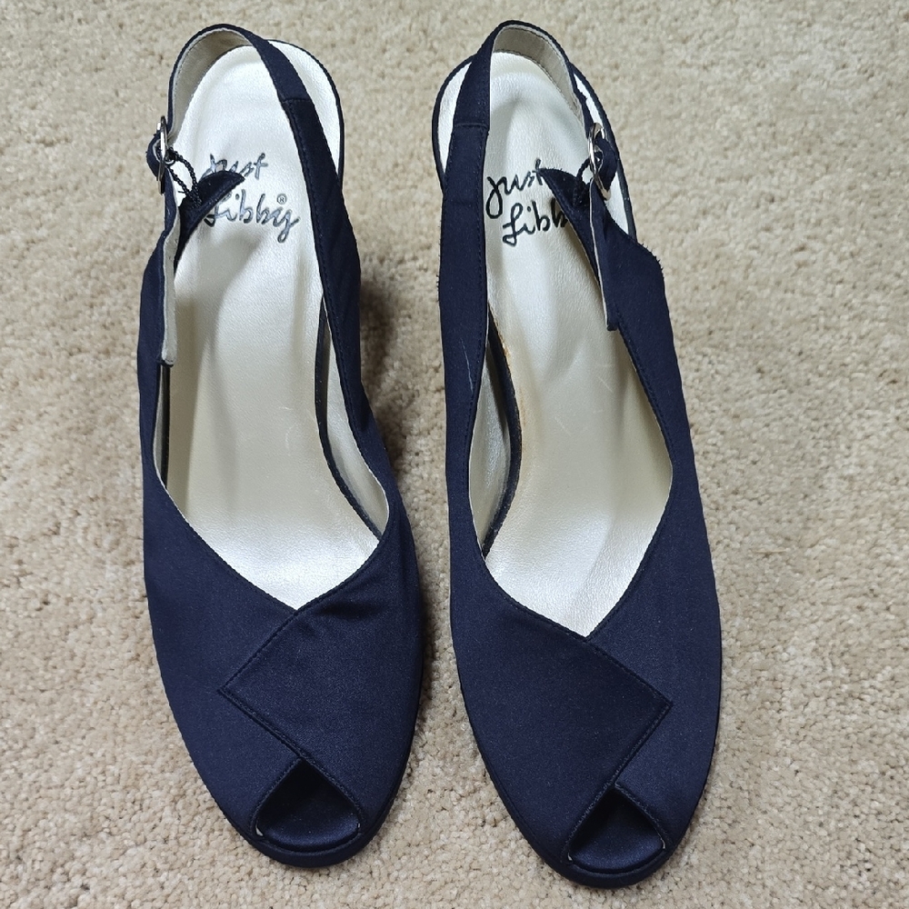 Women's Navy Sling-Back, Peep-Toe, High-Heel Shoes | 8.5M